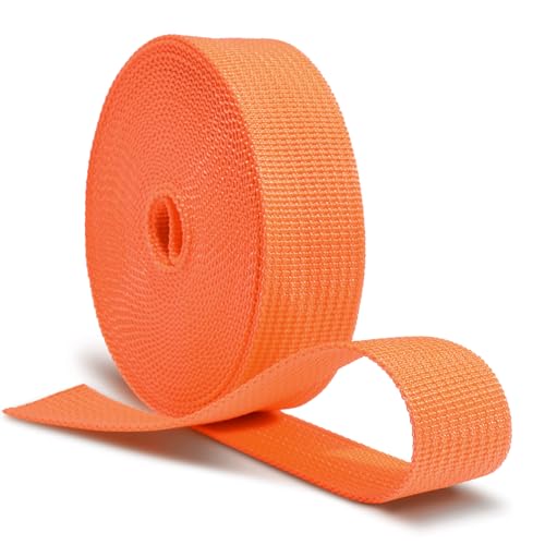 CooBigo 12 Yards Webbing 3/4" & 1" & 1.5" & 2" Polypropylene Webbing Strap 3/4 Inch 1 Inch 1.5 Inch 2 Inch Wide Webbing Strapping for Bags/Lawn Chair/Pool Solar Cover DIY Crafting - color: Orange, size: 1.5"- 12 Yards