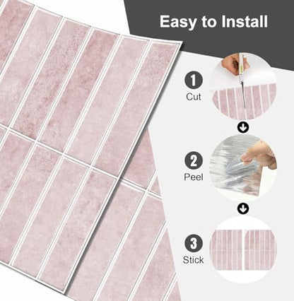 10 Sheets Thicker Design Peel and Stick Backsplash, Self Adhesive Wall Tiles, Stick on Backsplash for Kitchen and Bathroom, 11.8"x11.8", Pink - color: Pink