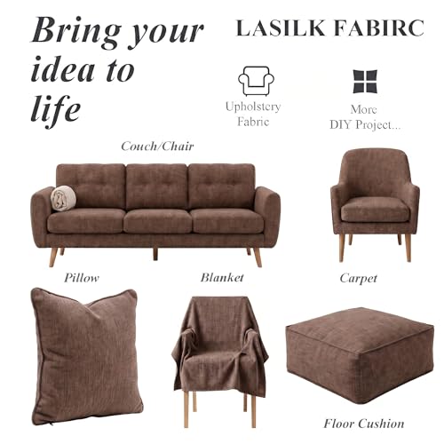 LaSilk- Premium Upholstery Fabric by the Yard, 57" Wide Thicken Faux Linen Fabric for Couch, Sofa, Chair, Pillow Cover (Brown, 1 Yard) - color: Brown, size: 1 yard