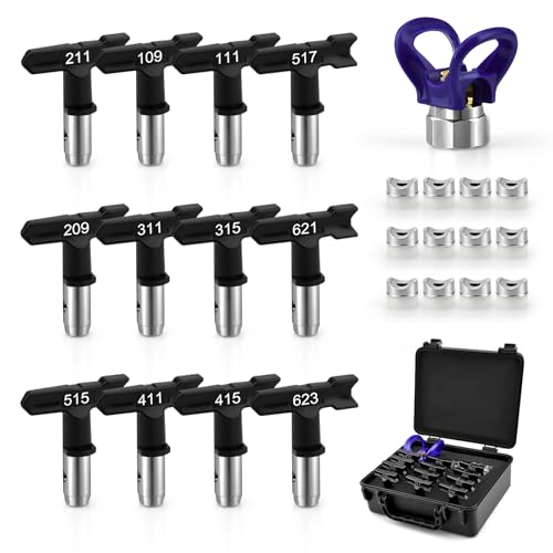 12Pcs Reversible Airless Paint Spray Tips with Nozzle Seat - style: 109,111,209,211,311,315,411,415,515,517,621,623