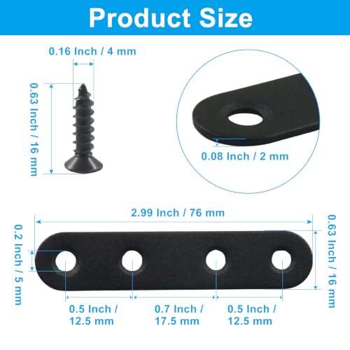 12 Pcs Flat Brackets, 2.99" x 0.63", Stainless Steel - size: 16*78 mm