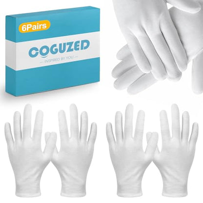 CoguZed 6 Pairs White Cotton Gloves for Jewelry & Art Handling - Thin Non-Latex Inspection Gloves for Coin Collecting, Craft Work - Unisex Size