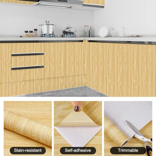 Peel and Stick Wallpaper Light Oak Wood Grain Contact Paper 15.7" x 118.1" - color: Oak, size: 15.7" x 118.1"