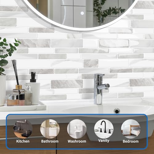 10-Sheet Peel and Stick Kitchen Backsplash Tiles - color: Beige White