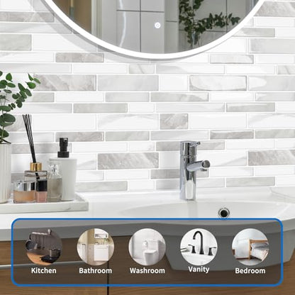10-Sheet Peel and Stick Kitchen Backsplash Tiles - color: Beige White