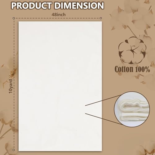 RRKTP Natural Cotton Batting for Quilting,48" x 10 Yards Batting for Quilts, Microwave Safe for Bowl Cozies,Cotton Lightweight Lining for Potholders Quilting, Batting for Sewing Handmade Quilts&DIY - size: 48"- 10 yards