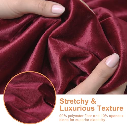 59”W Stretch Velvet Fabric, 5 Yard Soft Stretchy Fabric for Sewing Clothes, Apparel, Costume, Crafts - 90% Polyester 10% Spandex(5Yard, Burgundy) - color: Burgundy, size: 5 Yard