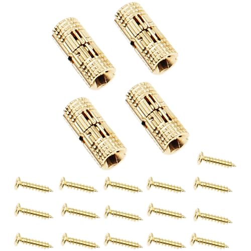 4PCS 8mm Concealed Furniture Hinges 180 Degree Opening Angle Brass Barrel Hidden Gold Cabinet Hinges Suitable for Most Small Boxes