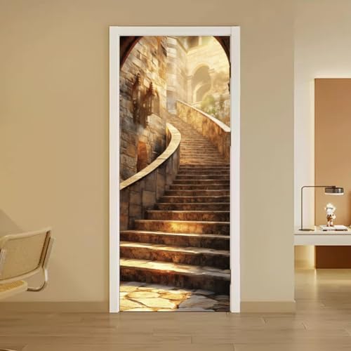 arricraft 2 Pcs Self-Adhesive Door Stickers, 31.5"x78.7" Stone Steps Pattern Door Murals Stickers PVC Removable Wallpaper Decoration for Bedrooms Living Room - style: Stone Steps