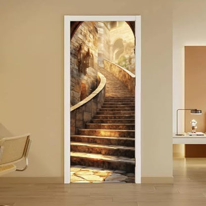 arricraft 2 Pcs Self-Adhesive Door Stickers, 31.5"x78.7" Stone Steps Pattern Door Murals Stickers PVC Removable Wallpaper Decoration for Bedrooms Living Room - style: Stone Steps