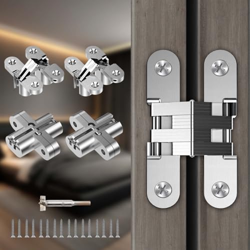 Hidden Door Hinge 0.51 * 2.36Inch 4Pack 180Degree Invisible Silver - color: Silver, size: 0.51*2.36Inch(4Pcs)