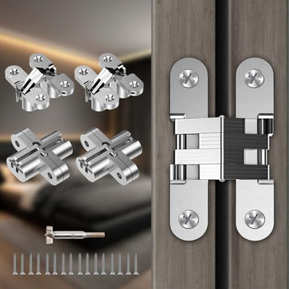 Hidden Door Hinge 0.51 * 2.36Inch 4Pack 180Degree Invisible Silver - color: Silver, size: 0.51*2.36Inch(4Pcs)