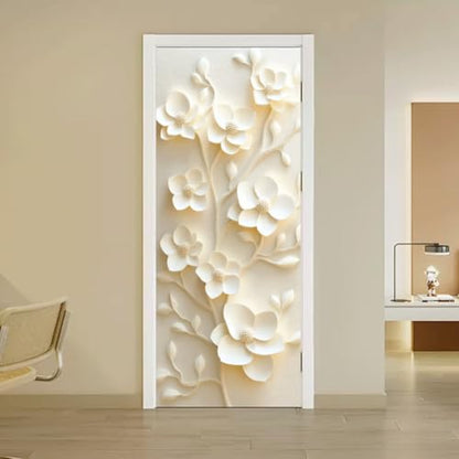 arricraft 2 Sheets Flower Theme Self-Adhesive Door Sticker, 31.5x78.7inch 3D Flower Door Murals Stickers PVC Removable Wallpaper Decoration for Bedrooms Living Room - style: Flower