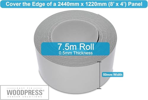 2" Grey Pearl Pre-Glued Melamine Edge Banding, 25 ft - size: Width: 2"