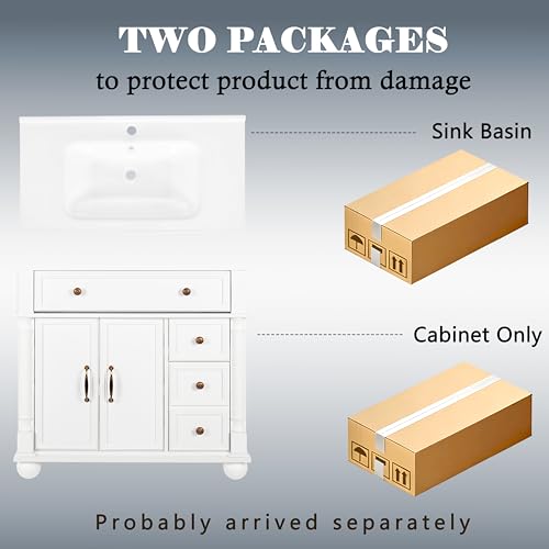 Bathroom Vanity Cabinet with Sink, White, 35.6 x 18.7 x 34 in