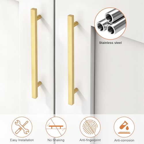 Probrico Brushed Brass Cabinet Pulls & Handles 7.5" CC Square 5 Pack - color: Brushed Brass, size: Hole Center: 192mm(7.5inch)