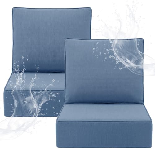 ZCUBED Luxury 6.2" Thick Outdoor Chair Cushions 2 Set - 22 x24 Inch 30D Sponge Filling Fade-Resistant Chair Cushion, Water Resistant & Removable Cover Patio Furniture Replacement Cushion,Baby Blue - color: Baby Blue, size: 22"x24" Extra Thick