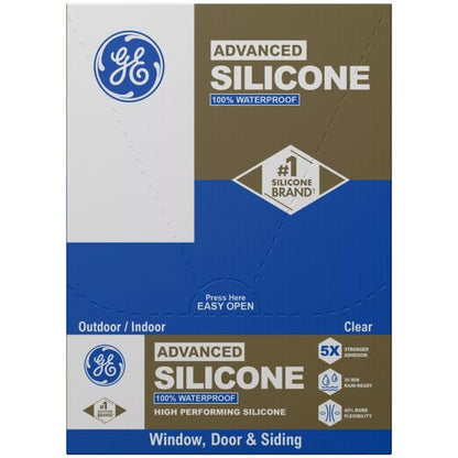GE Advanced Silicone Caulk for Window & Door, Clear, 2.8 fl oz Tube, 12 Pack - 100% Waterproof Silicone Sealant, 5X Stronger Adhesion, Freeze & Sun Proof - size: Pack of 12, style: Clear