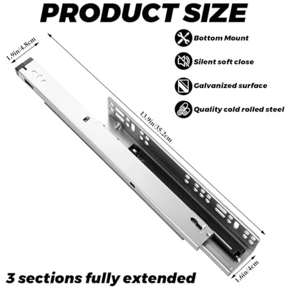 2 Pairs Undermount Drawer Slides 14 Inch Soft Drawer Slides - size: 14 IN