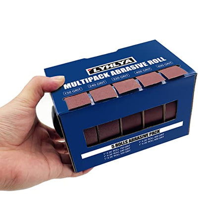 Assorted Sandpaper Rolls Emery Cloth Roll 5 Grits Abrasive Sandpaper Rolls Assorted Sand Paper with Dispenser for Woodworking Automotive Metal Polishing, 150 240 320 400 600 - size: 5roll-8m