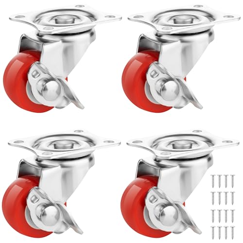 1 Inch Caster Wheels Heavy Duty Casters Set of 4, 400 LBS Load Capacity - color: Red & Silver, size: 1 Inch