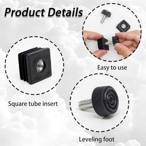 8Pcs Adjustable Leveling Feet, M8 Threaded Insert Kit with Non-Slip Base