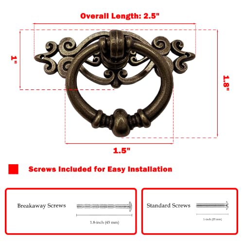 Antique Bronze Ring Pull Handles 8 Pack, Single Hole Drawer Pulls - color: Antique Bronze