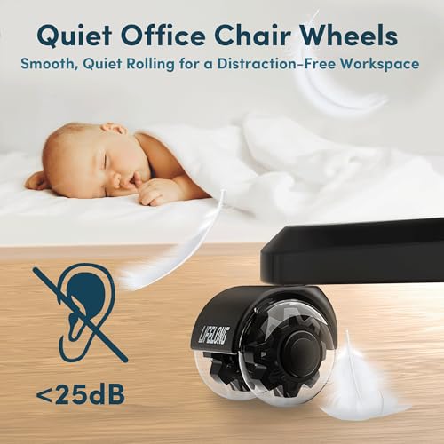 Lifelong Dual Office Chair Wheels Replacement, Heavy Duty, 5-Pack Fits 98% - color: Clear & Black, size: 2 Inch