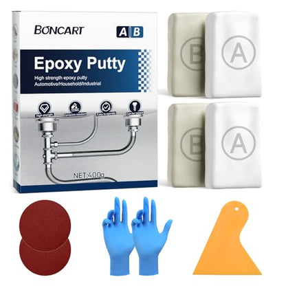 Boncart High Strength AB Epoxy Putty, 400g Steel Reinforced Repair Filler - color: 400g, White