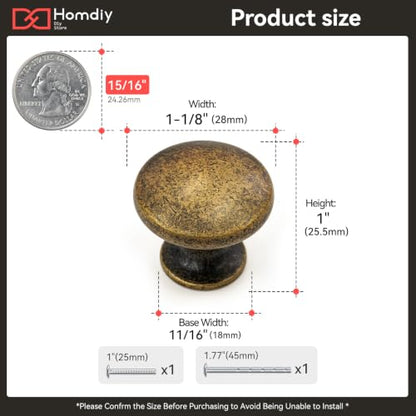 homdiy 30 Pack Antique Brass Round Solid Zinc Alloy Cabinet Knobs - color: Antique Brass