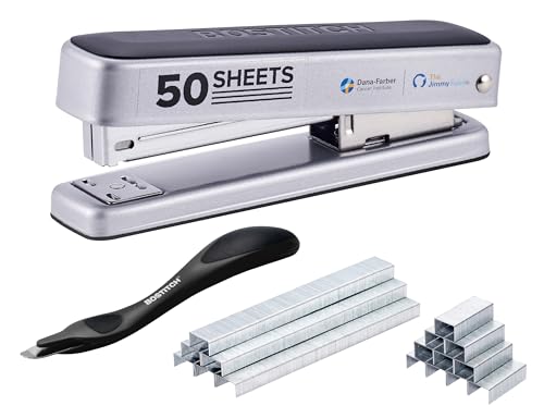 Bostitch Titan Heavy Duty Metal Stapler, 50 Sheet Capacity with 1250 Staples and Ergonomic Staple Remover, Jam Free Stapling, Full Strip Stapler for Desk, Office and Classroom, Silver - color: Silver