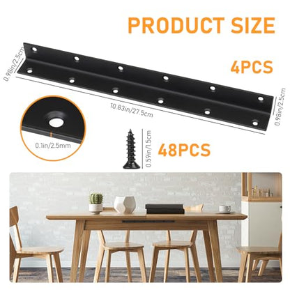 Raised Garden Bed Corner Brackets, 4pcs L Bracket, 90 Degree Angle Brackets, Black Metal Bed Corner Bracket Connectors for Furniture, Wood Frame, Shelf, Cabinet (275x25x25mm)