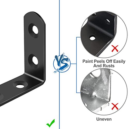 16 Pcs L Bracket Stainless Steel Corner Brace Sets, 90 Degree Right Angle Bracket with 64 Pcs Screws, L Bracket Firmware Can Be Used for Wooden Shelves, Chairs, Tables, Dressers, Furniture (Black) - size: 16PCS | 40×40MM, style: Black