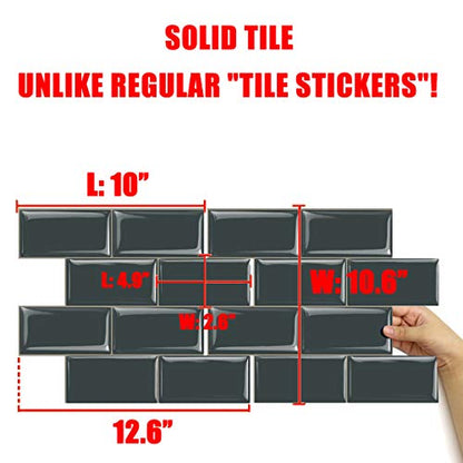 STICKGOO Peel and Stick Subway Tile, Stick on Tiles Backsplash for Kitchen & Bathroom in Dark Grey (Pack of 10, Thicker Design) - color: Dark Gray