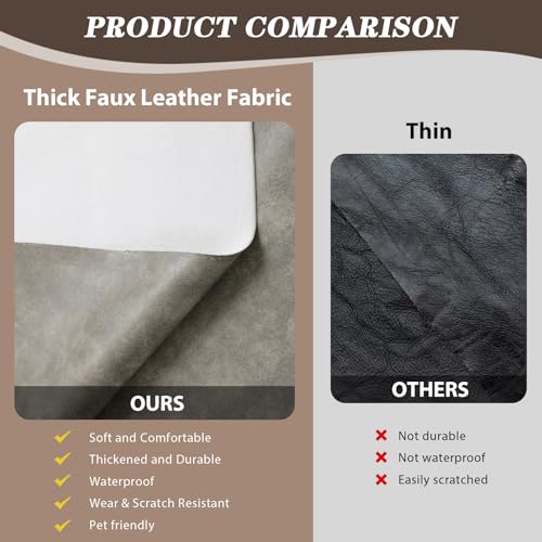 Faux Leather Vinyl Upholstery Fabric by The Yard, 1.3mm Thick Soft Anti-Scratch Durable Marine Vinyl Fabric Synthetic Leather for Sofa Bags Chairs Car Seats DIY Crafts, 1 Yard 55" x 36" (Grey & Beige) - color: Grey & Beige, size: 1 Yard