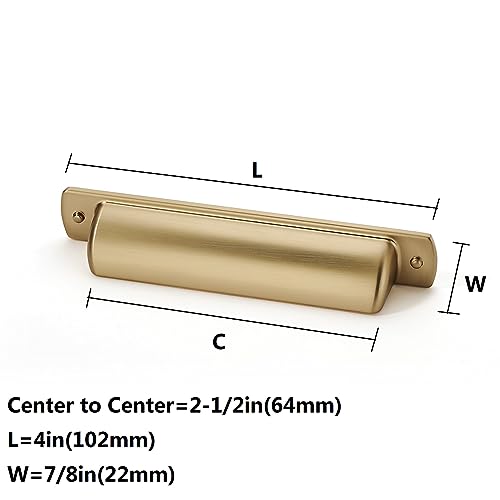 khtumeware 10 Pack Brushed Brass Drawer Cup Pulls Kitchen Cabinet Hardware Brushed Gold Bin Cup Dresser Drawer Handles Knobs for Dresser Drawers 2-1/2 inch Hole Center - color: Brushed Brass, size: Cup Pulls 2-1/2" Hole Center