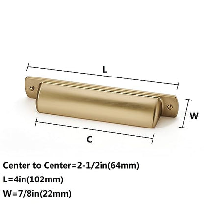 khtumeware 10 Pack Brushed Brass Drawer Cup Pulls Kitchen Cabinet Hardware Brushed Gold Bin Cup Dresser Drawer Handles Knobs for Dresser Drawers 2-1/2 inch Hole Center - color: Brushed Brass, size: Cup Pulls 2-1/2" Hole Center