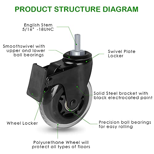 Hirate 3 inch Lockable Caster with 5/16"-18UNC Threaded Stem Swivel Wheels - size: 3"