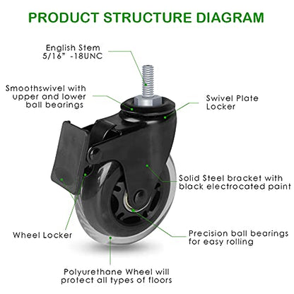 Hirate 3 inch Lockable Caster with 5/16"-18UNC Threaded Stem Swivel Wheels - size: 3"