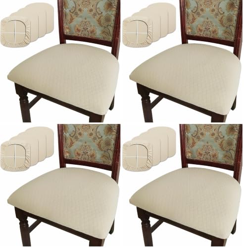 BUYUE Dining Room Chair Seat Covers Set of 4, TPU not Mixed, Friendly Jacquard Fabric Stretch Washable Slipcover for Kitchen Seat Cushions, Beige-4PCS (Pack of 4) - color: Beige, size: 4pcs (Pack of 4)