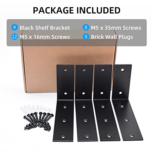 YUMORE 7 Inch Shelf Bracket, Heavy Duty L Bracket, Black, 4 Pack - color: Black, size: 7"x4"x1.8"