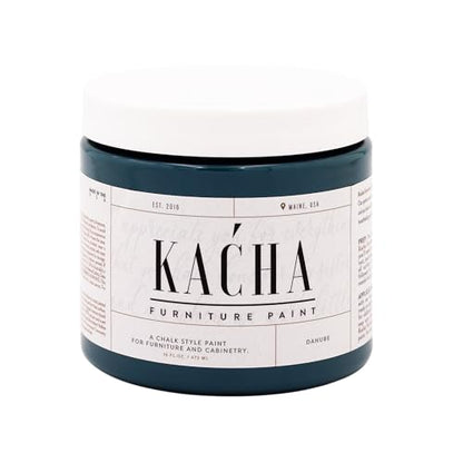 Kacha Furniture Paint | Green Chalk Style Paint for Furniture, Cabinets, and Crafts | Pint -16 oz | Danube | Low VOC | Matte | (Topcoat Required) - color: Danube Deep Green, size: 16 Fl Oz (Pack of 1)