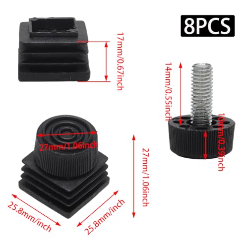 8Pcs Adjustable Leveling Feet, M8 Threaded Insert Kit with Non-Slip Base