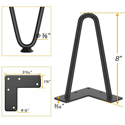 Genius Iron Hairpin Furniture Legs 8 inch, Black, 4 PCS - size: 8 Inch