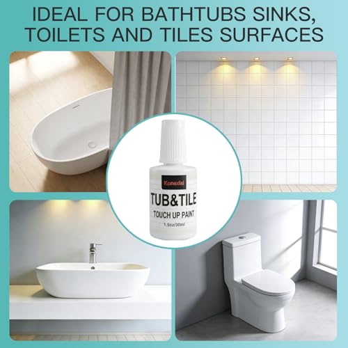 Tub and Tile Paint High-Gloss White Touch Up Paint for Bathtub, Porcelain Repair Scratches Cracks and Spots on Tile, Porcelain Repair Kit for Sinks, Enamel and Toilets, 1.5 Fl Oz