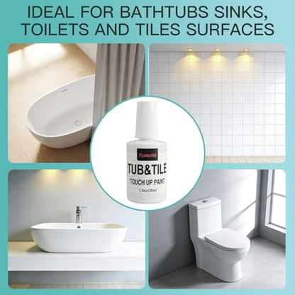 Tub and Tile Paint High-Gloss White Touch Up Paint for Bathtub, Porcelain Repair Scratches Cracks and Spots on Tile, Porcelain Repair Kit for Sinks, Enamel and Toilets, 1.5 Fl Oz