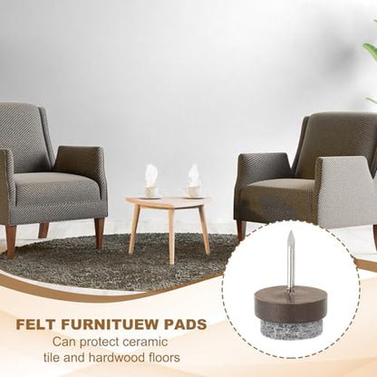PATIKIL 17 mm Nail-on Felt Pads 40Pcs Round Felt Furniture Sliders Brown - color: Brown, size: 17 mm