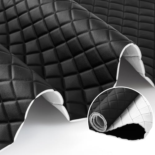 SmoothNovelty 1.1 Yards Diamond Quilted Vinyl Headliner Material 55 in Wide Faux Leather with Foam Backed 2" x 3" Diamonds Pattern Fabric for Car Furniture Upholstery(Black) - color: Black, size: 1.1 Yards