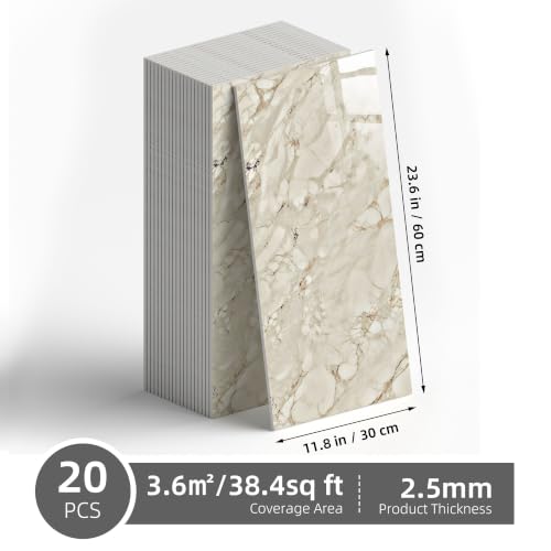 Vieshful 20 Pack 11.8"x23.6" Peel and Stick Backsplash Wall Panels, Self Adhesive Waterproof Back Splash Marble Tiles for Kitchen Bathroom, TV Walls, Living Room, Champagne Gold (Not Real Tiles) - color: Champagne Gold