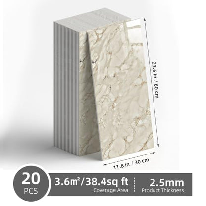 Vieshful 20 Pack 11.8"x23.6" Peel and Stick Backsplash Wall Panels, Self Adhesive Waterproof Back Splash Marble Tiles for Kitchen Bathroom, TV Walls, Living Room, Champagne Gold (Not Real Tiles) - color: Champagne Gold